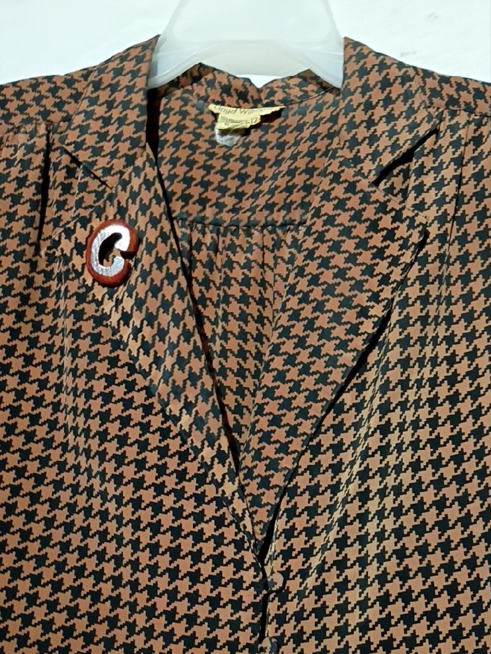 Vintage Tailored Houndstooth Blouse, Oversized, Covered Buttons, Sz 12, NWOT - Picture 2 of 12